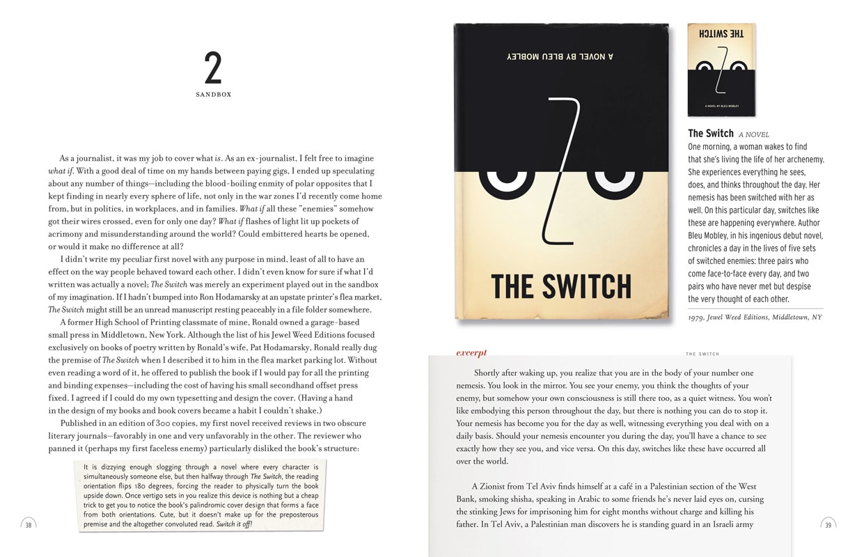 Page spread from A Life in Books featuring Bleu Mobley’s first novel The Switch.