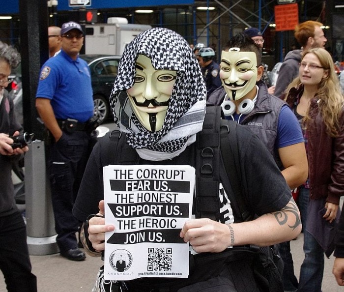 An Anonymous supporter at Occupy Wall Street