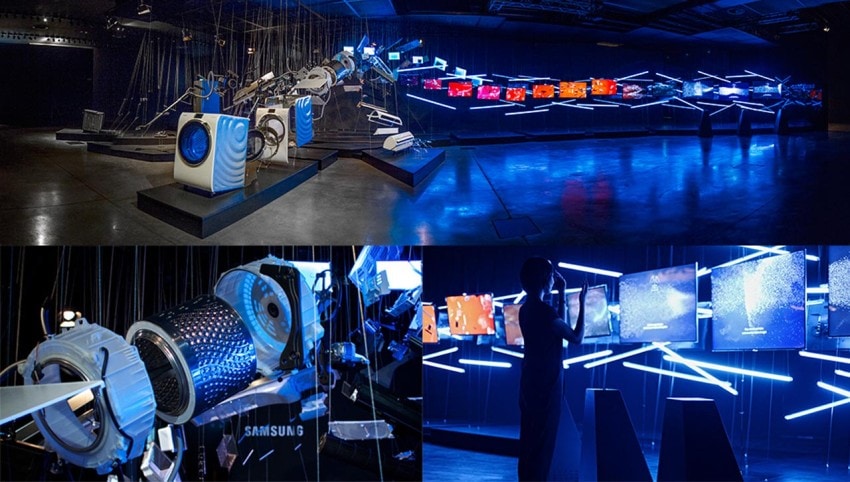 Flows - A Journey to the Future at Milan Design Week 2014. An installation that combined physical parts, lighting design, motion graphics and digital interaction to tell the story of Samsung’s innovation process.