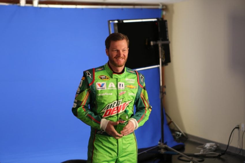 On set with Dale Earnhardt, Jr