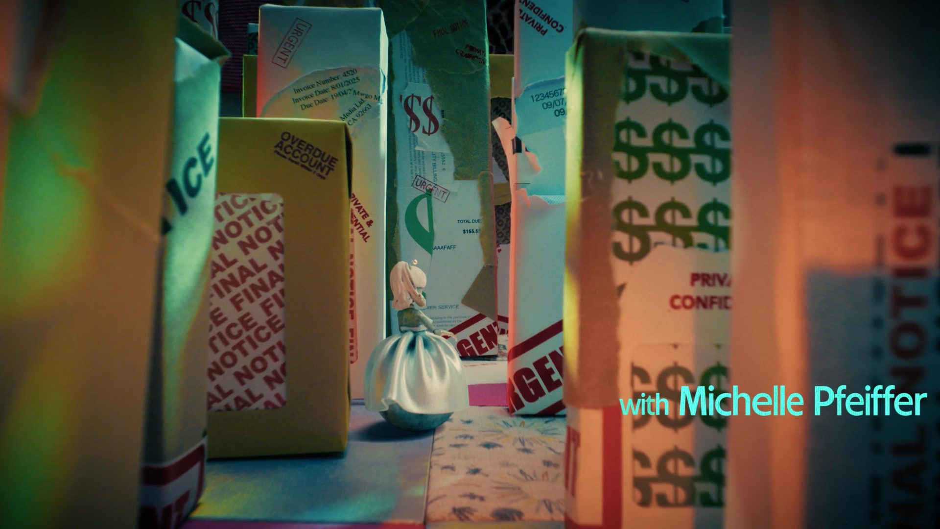 Frame from the Margo's Got Money Troubles title sequence by Peter Anderson Studio.