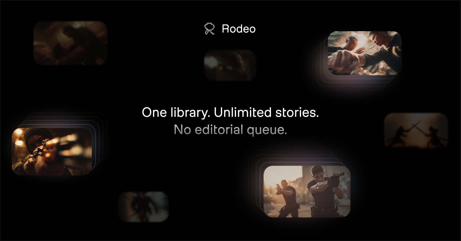 A creator working with finished video stories produced in Rodeo.
