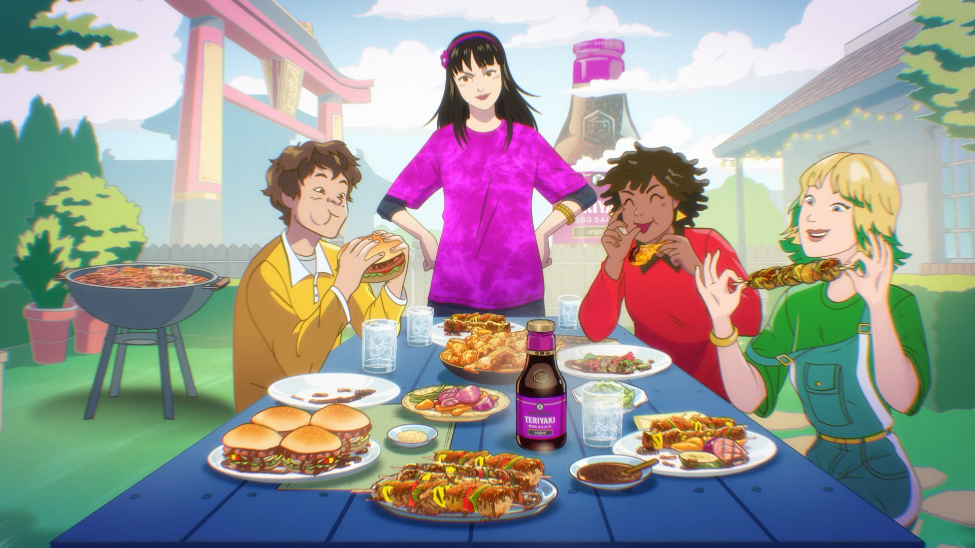 Anime-styled frame from Hornet and Clubcamping's Kikkoman teriyaki campaign.