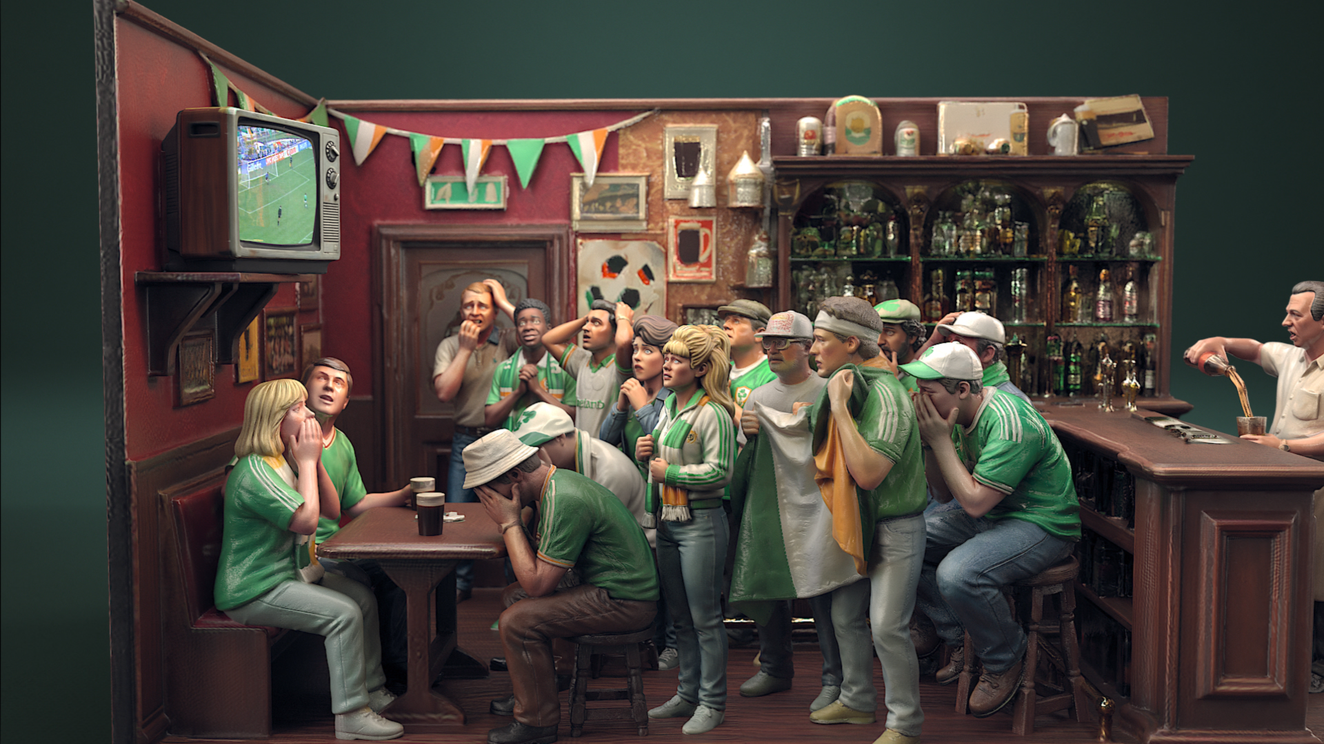 Frame from RTÉ 100: The Signal, an animated film by Piranha Bar.