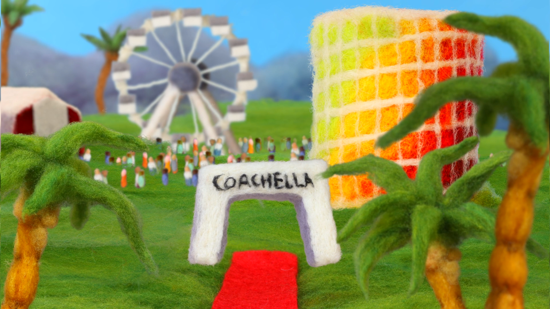 Wool stop-motion frame from Coachella's 2026 visual identity by Andrea Love and Hornet.
