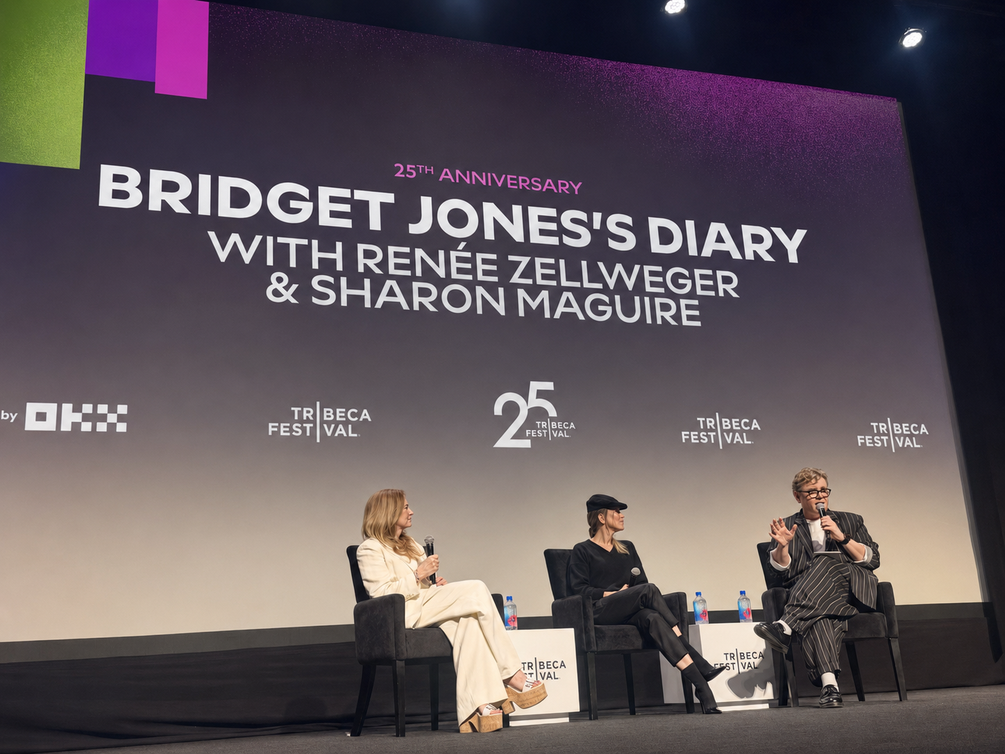 Sharon Maguire, Renée Zellweger, and moderator H. Alan Scott on stage at the 25th anniversary screening of Bridget Jones's Diary at the 2026 Tribeca Festival
