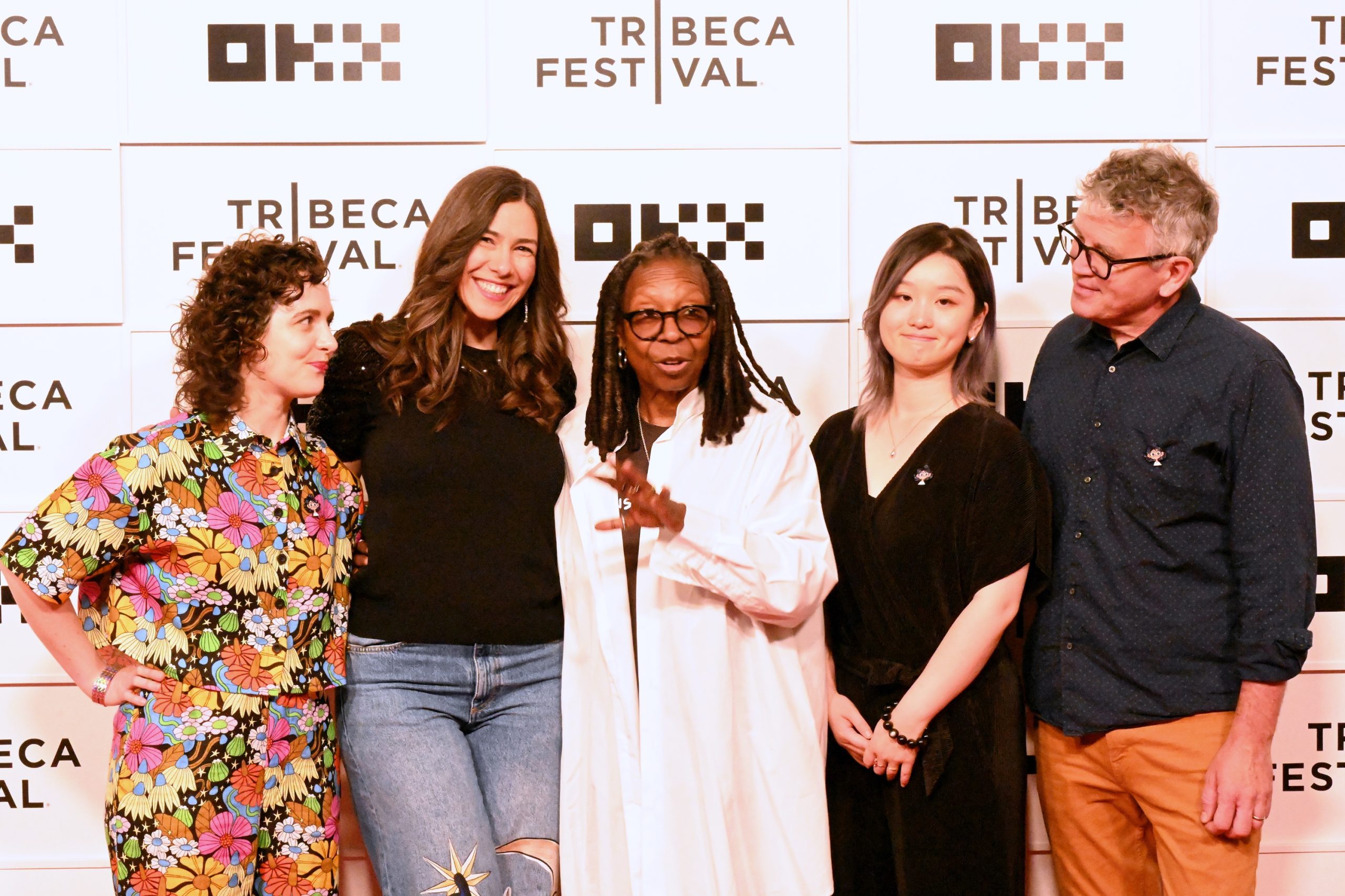 The Dear Upstairs Neighbors team with Whoopi Goldberg at the 2026 Tribeca Festival