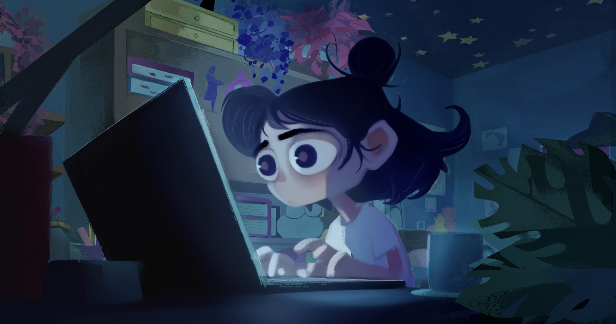 Ada at her desk in Dear Upstairs Neighbors