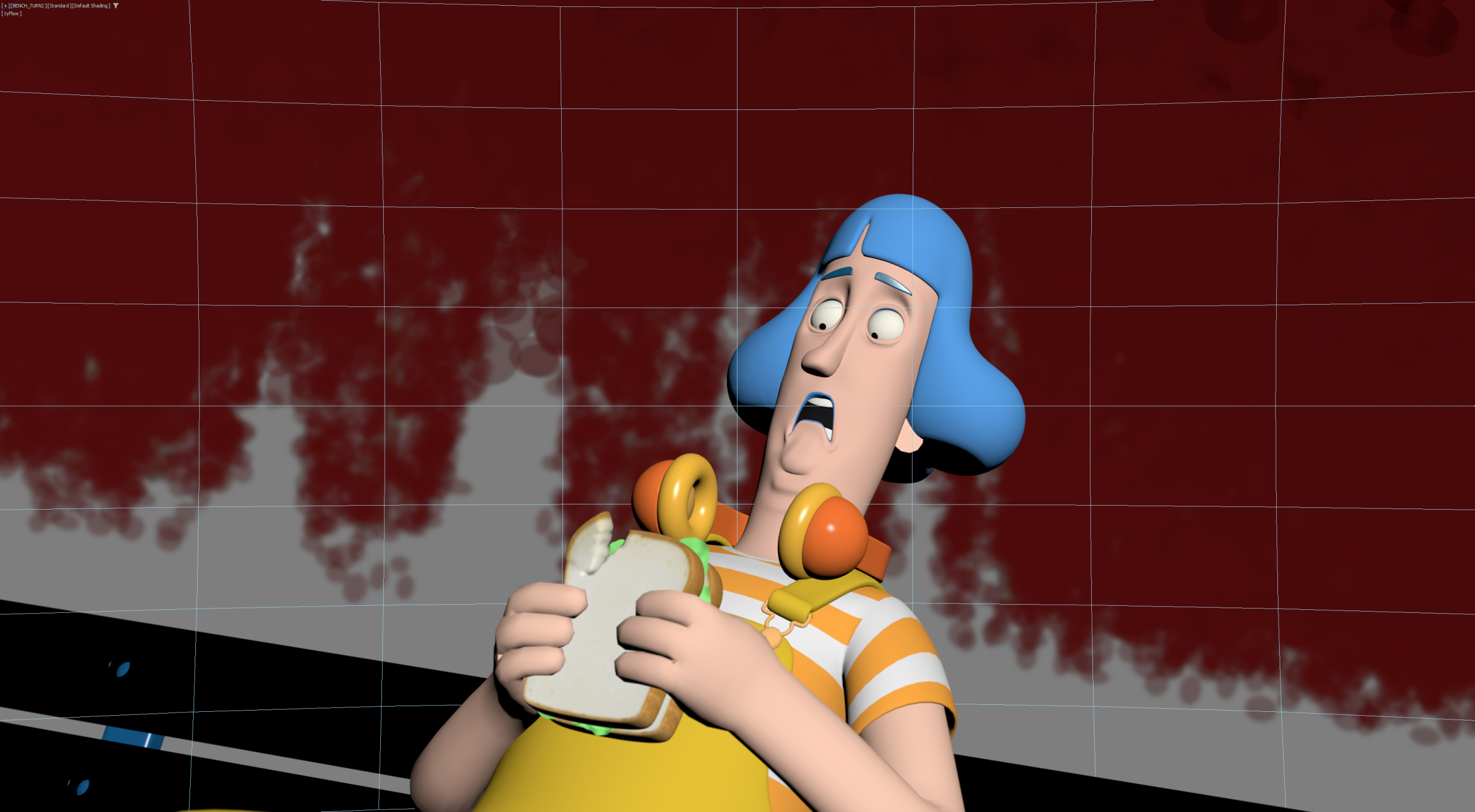 A viewport image shows a woman holding a sandwich in DUCKS