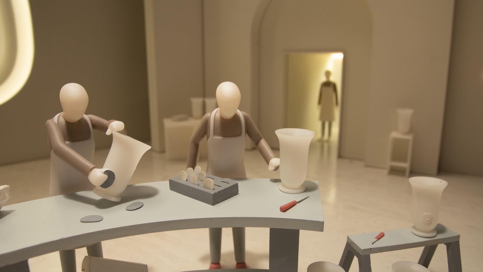 Miniature artisans finish a wax Médicis vase in Chris Ullens’ Diptyque film