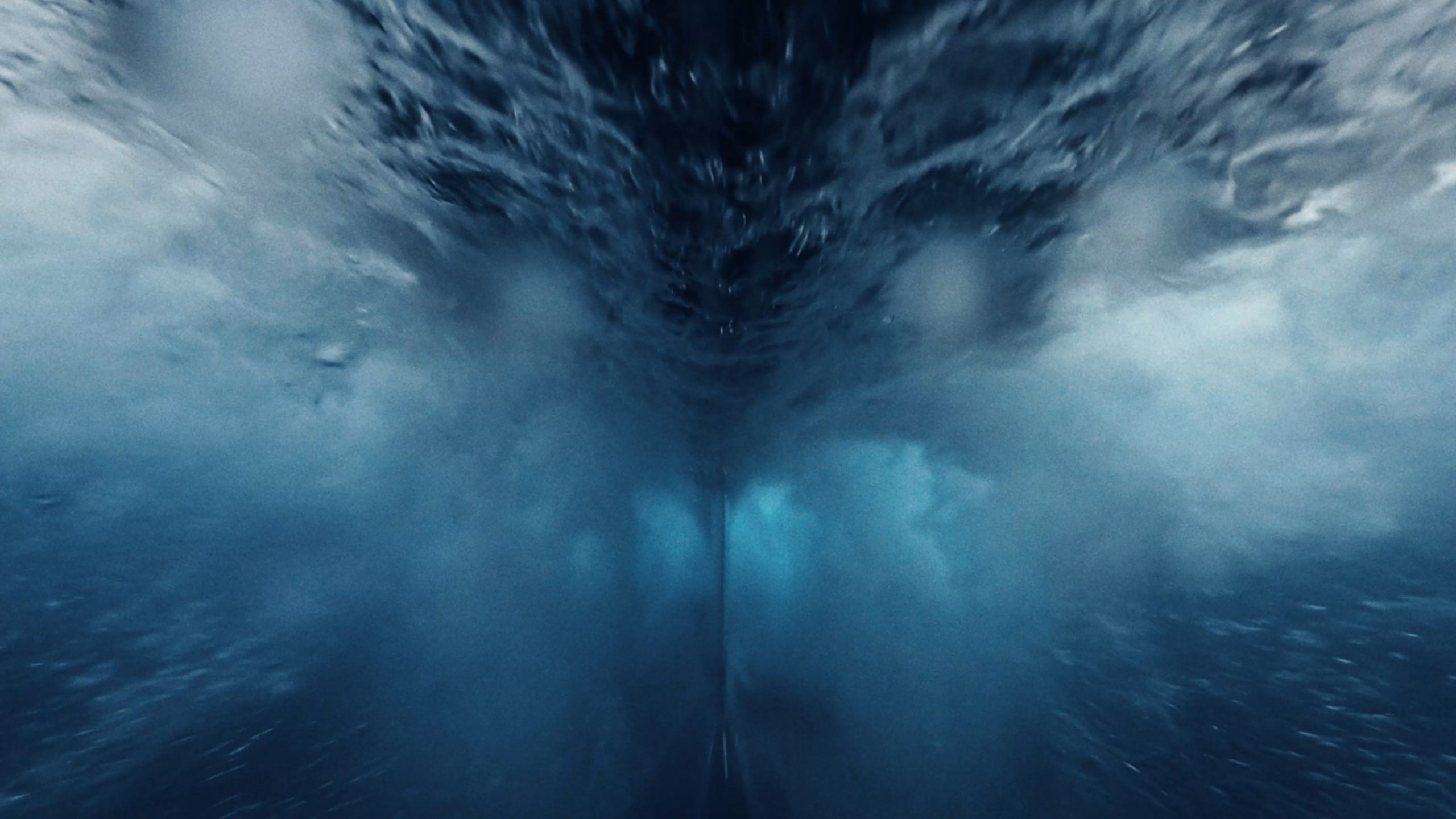 Underwater view of Ferrari Hypersail moving through turbulent blue water