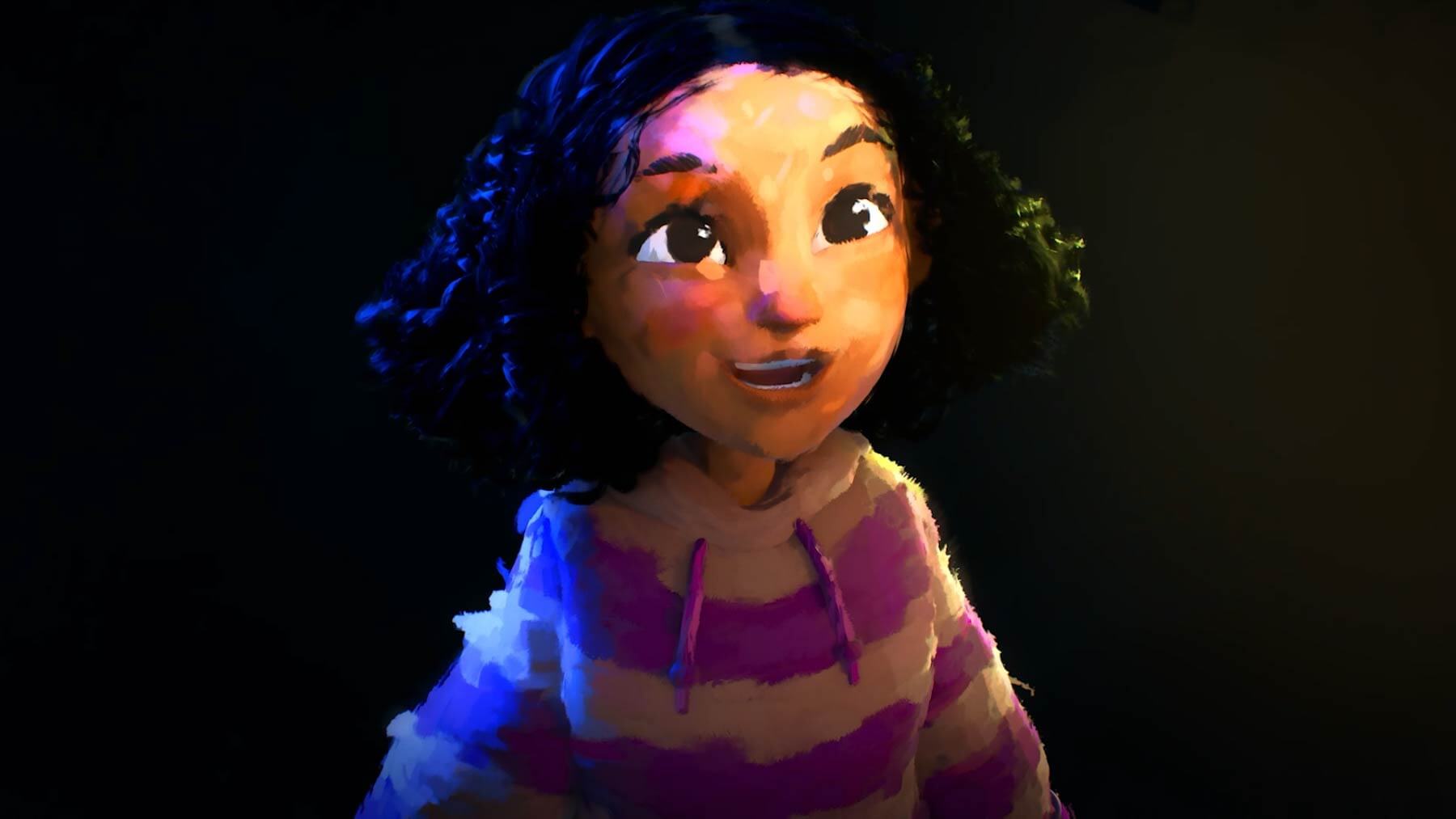 Lola’s face is lit with vivid painterly colours in What Is Dyslexia?