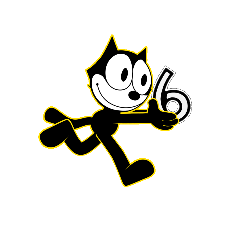 Felix the Cat runs while holding the number 6